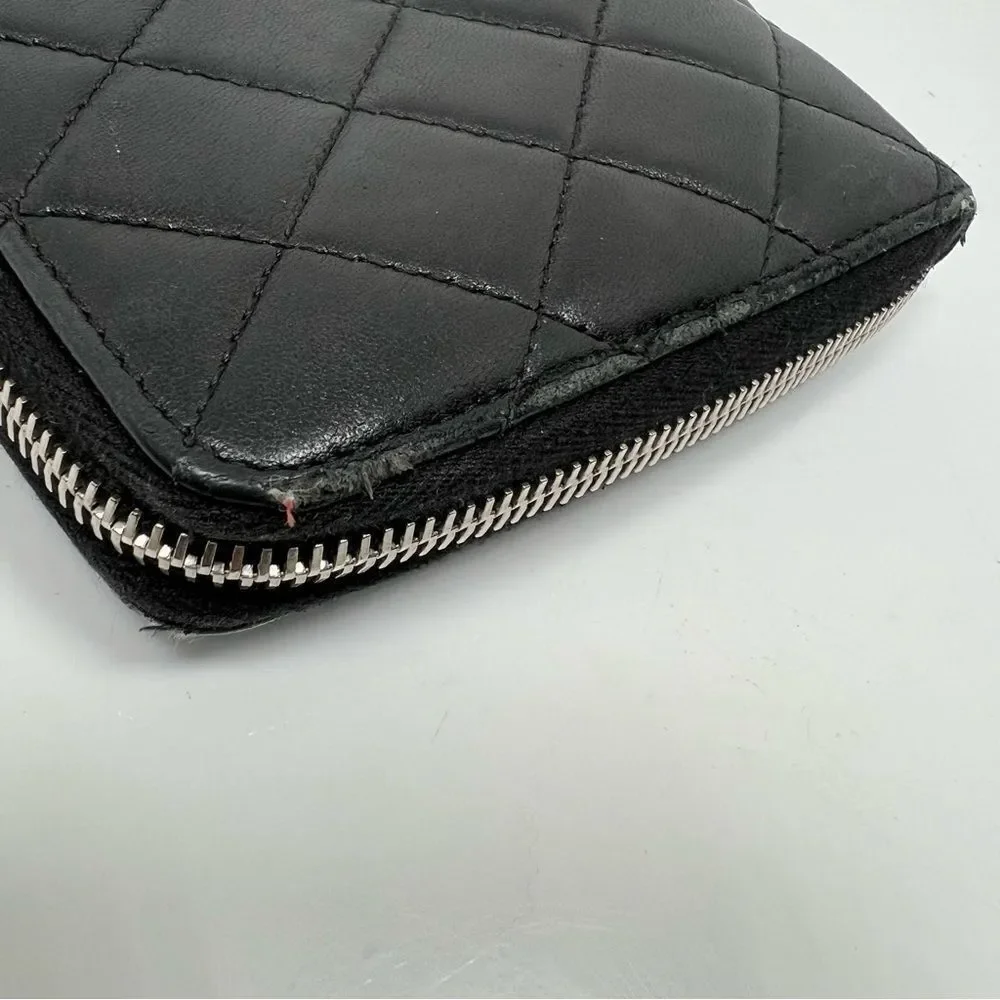CHANEL Classic Zip Around Wallet Black Quilted lamb skin